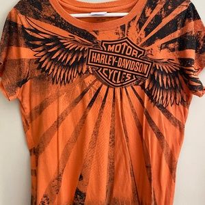 Harley-Davidson Women’s Short Sleeve Top - Classic Orange and Black